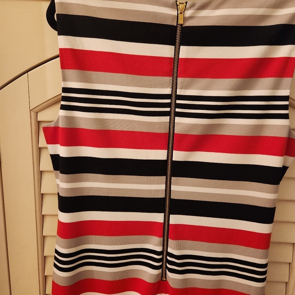 Calvin Klein Dress Womens sz 14 Red Tan Black Stripe Sleeveless Sheath - Picture 5 of 7
